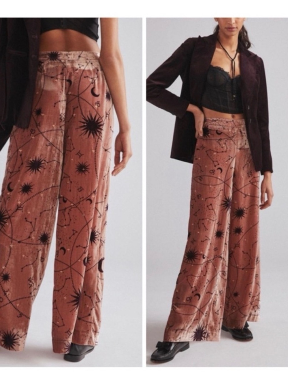 Anthropologie Dusty Rose Velvet Zodiac Wide Leg Pants